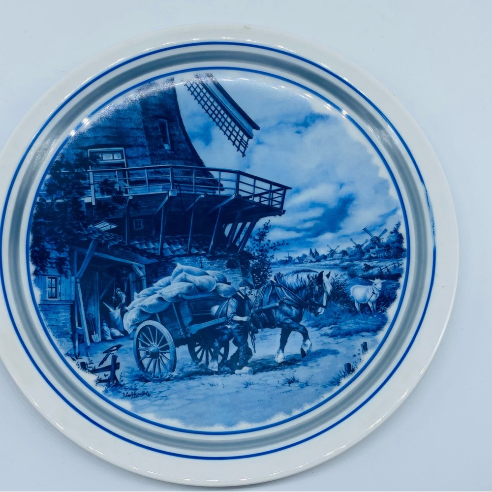 Delft Blue Dutch Plate with a Windmill Scene Wall Hanging 1984